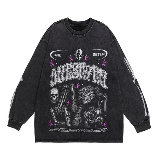 Harajuku Oversized shirt – Fashion Distressed Washed T Shirt Harajuku Skull Skeleton Pr