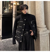 leather panel bomber, high-street look - oversized graphic apparel for edgy looks