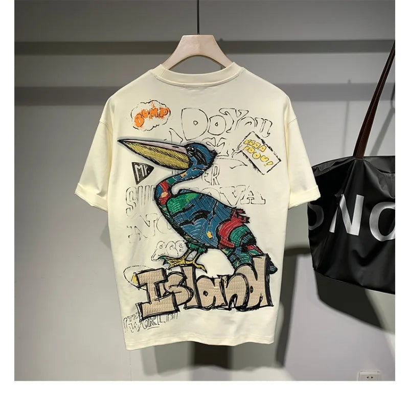 Harajuku Aesthetic piece – Summer Graffiti Short Sleeve T Shirt Mens High Street Loose