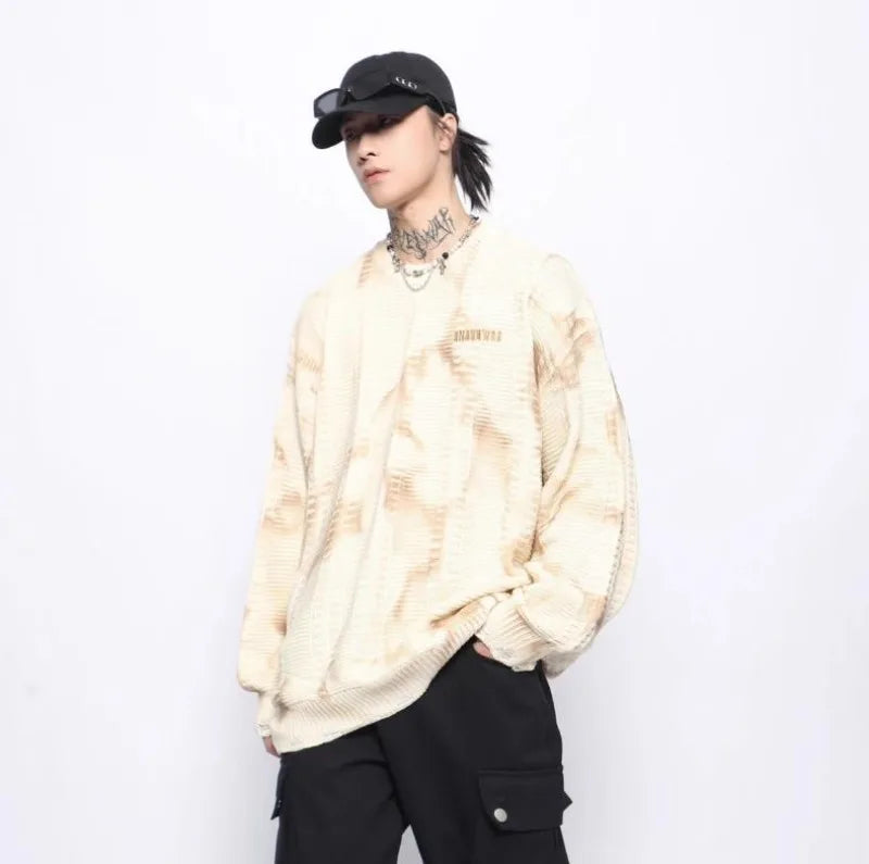 bold graphic pullover, layered streetwear look, soft knit pullover with flame design, y2k fashion statement
