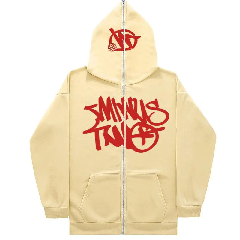 New American Retro Ins Zipper Sweatshirt Men's Hooded Loose Trendy Casual Y2K Versatile Autumn and Winter Super Hot Sweatshirt
