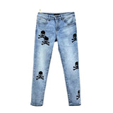 high 2023 new classical pirate metal skull bone luxurious embroidered jeans cotton denim pants comfort casual jeans 28 38 204 unique jeans style 6096