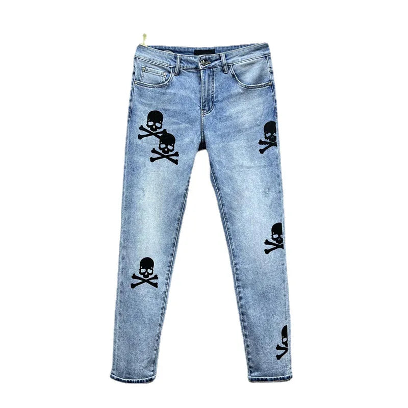 high 2023 new classical pirate metal skull bone luxurious embroidered jeans cotton denim pants comfort casual jeans 28 38 204 unique jeans style 6096
