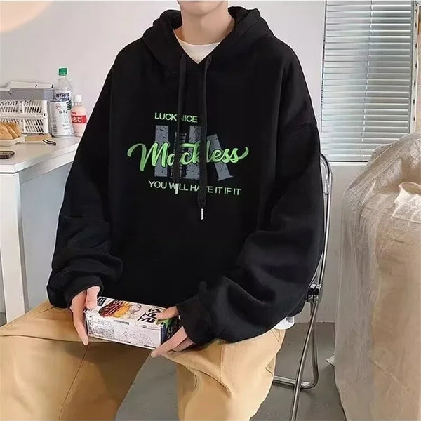 2024 New Cotton Fleece Hooded Sweatshirt For Men Autumn Long Sleeve Pu