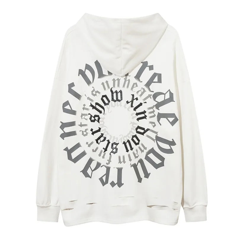 sadcore aesthetic drop featuring fashion letter printed hoodie hip hop retro washed bottom ripped sweatshirt streetwear men hooded warm fleece loose tops hoodies