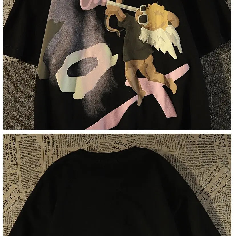 Glitchcore Graphic tee – American Retro High Street Angel Short Sleeved T Shirt For M