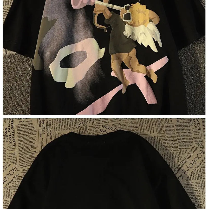 Glitchcore Graphic tee – American Retro High Street Angel Short Sleeved T Shirt For M