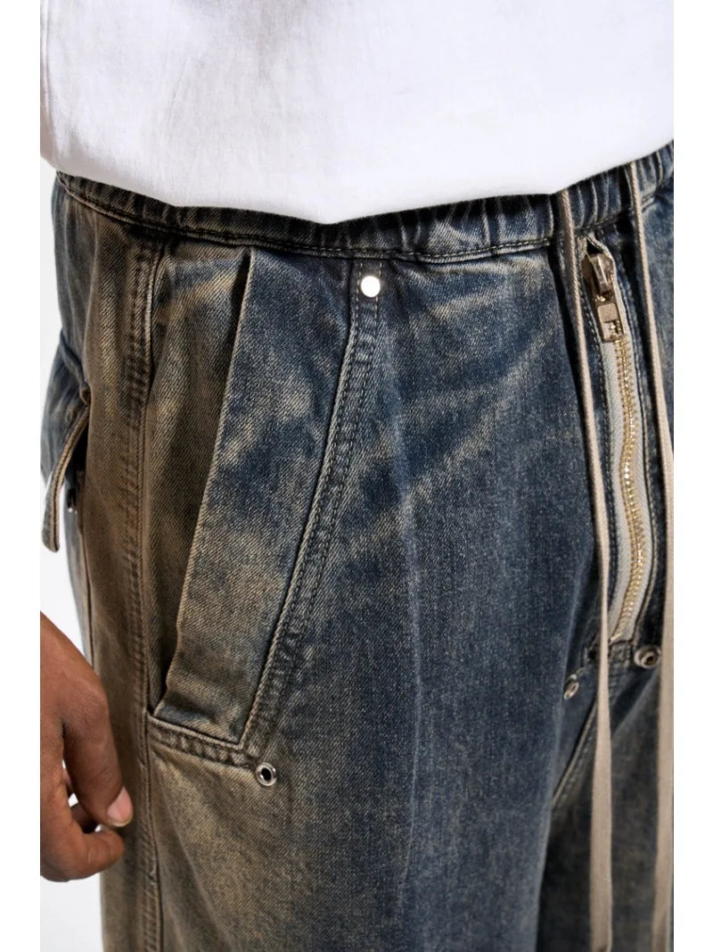 mens high street loose denim jeans casual straight retro washed jeans hip hop streetwear casual wide legs joggers baggy jeans relaxed fit joggers