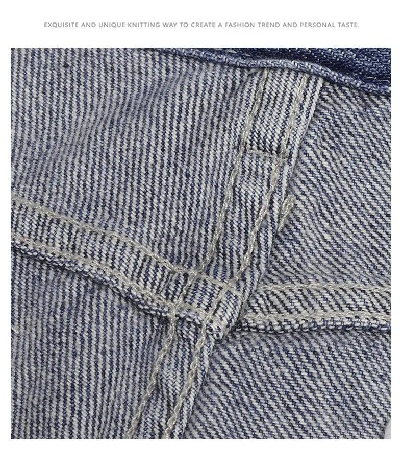 Light Blue Ripped Summer Denim Shorts Street Heavy Washed Destroyed Shorts Men