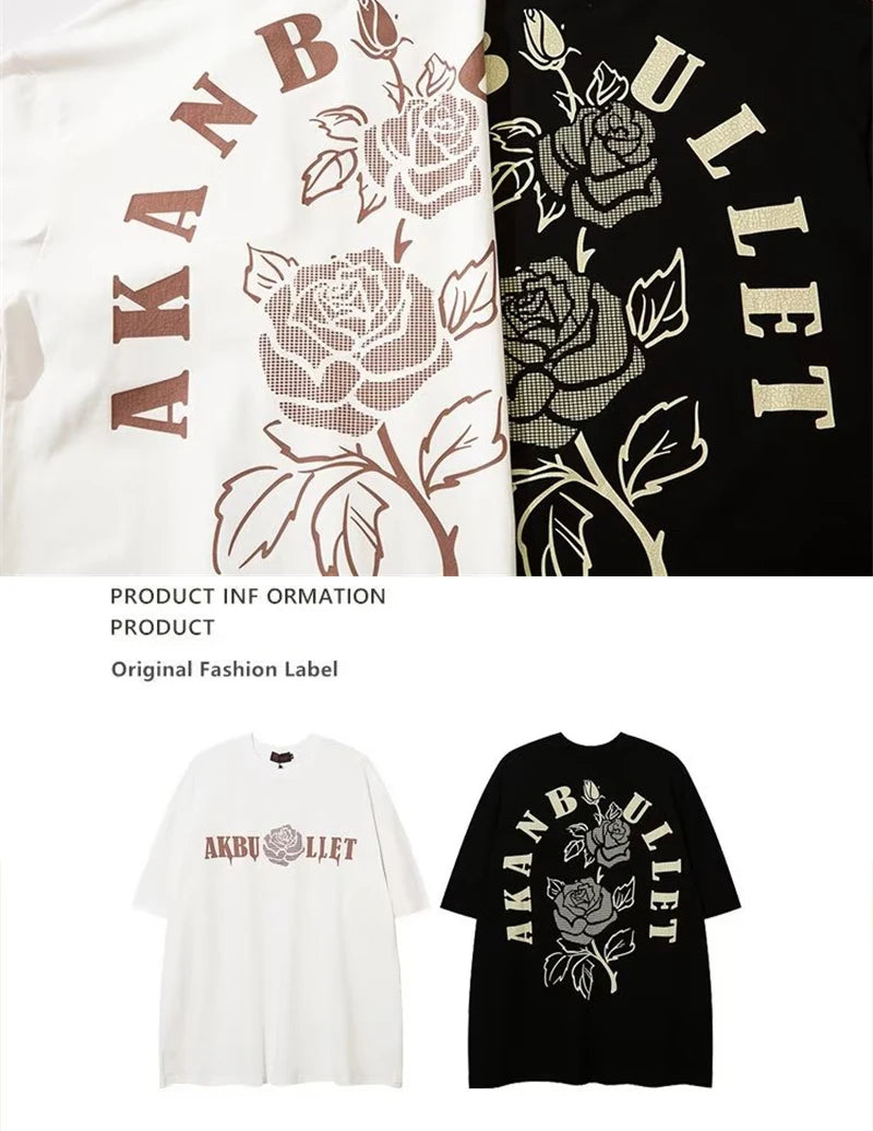 Harajuku Crying character – Floral Rose Graphic Printed Short Sleeve T Shirt For Men Hip