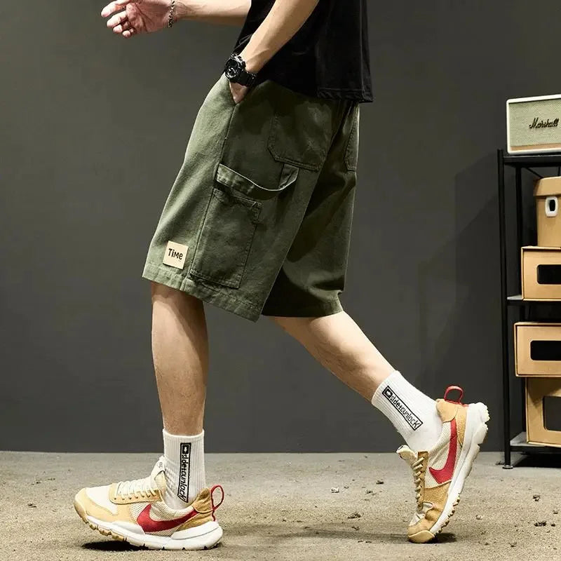 summer american casual retro shorts for men 2025 new loose straight short sweatpant streetwear fashion five point baggy bermudas urban active pants