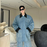 fashion show suits men streetwear washed denim splice loose casual jacket wide leg jeans pants 2 piece sets coat trousers suits unique jeans style 2744