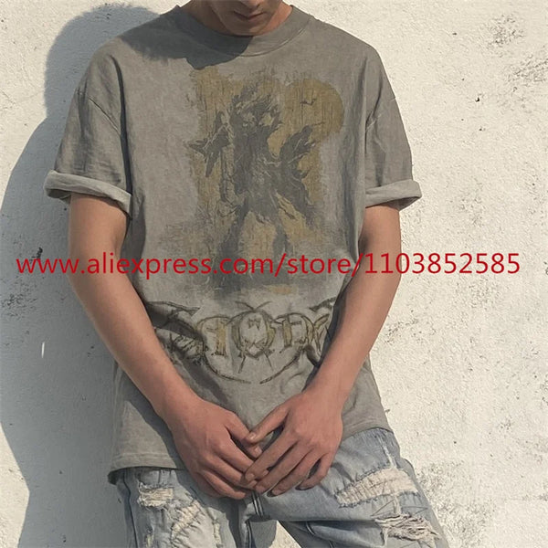 Gothic Vintage t-shirt – New Vintage Short Sleeved T Shirt With Heavy Aging Washed Wa