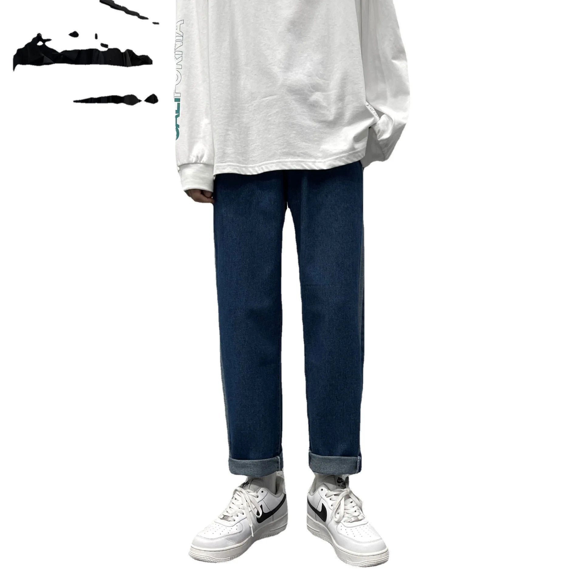2023 summer new fashion straight jeans mens loose all match casual pants all match boutique clothing simple style unique jeans style 3867