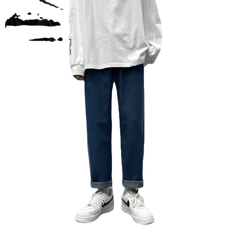 2023 summer new fashion straight jeans mens loose all match casual pants all match boutique clothing simple style unique jeans style 3866
