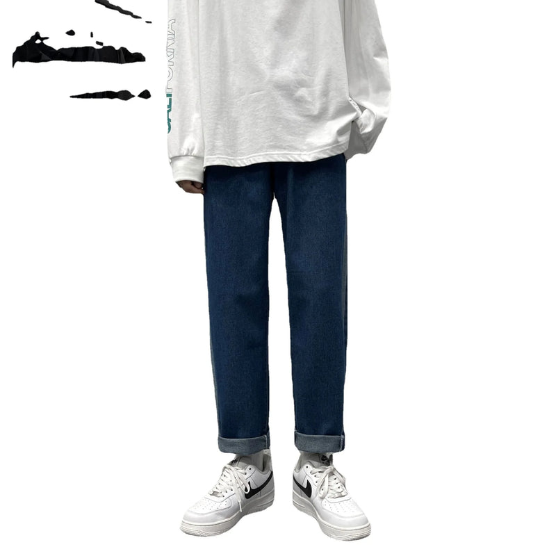 2023 summer new fashion straight jeans mens loose all match casual pants all match boutique clothing simple style unique jeans style 3867