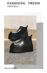 Increase Chelsea Men's Streetwear Fashion Thick Soled Platform Leather Casual Shoes Luxury Designer Boots Shoe for Men