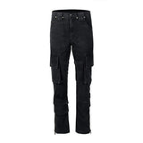 mens hip hip pants retro cargo pant streetwear side pockets bottom zipper harajuku joggers casual loose straight cotton trousers unique joggers style 3836