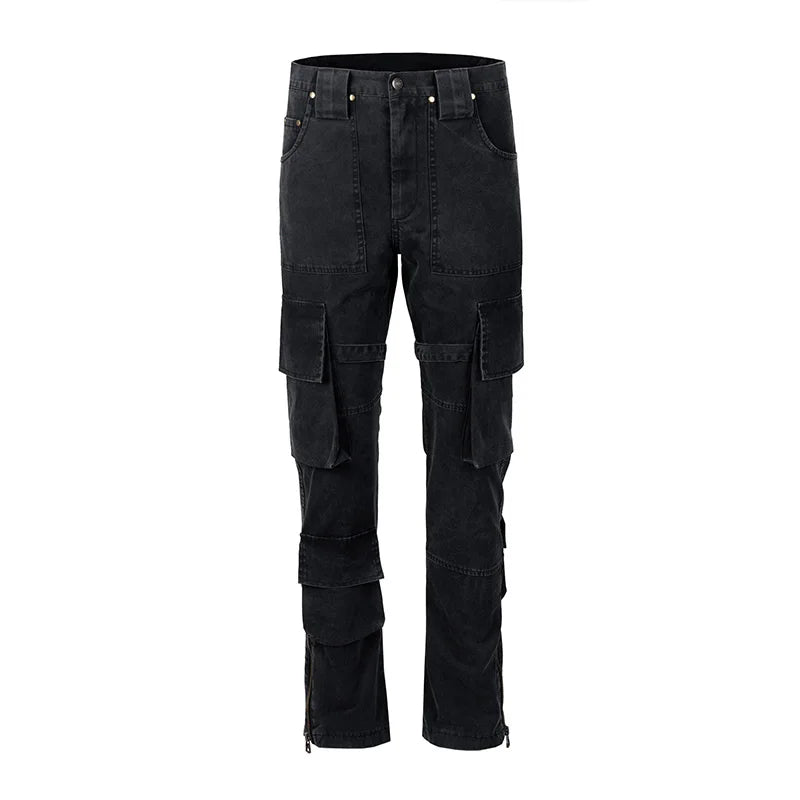 mens hip hip pants retro cargo pant streetwear side pockets bottom zipper harajuku joggers casual loose straight cotton trousers unique joggers style 3836