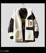 Minimalist graffiti fleece quilted windbreaker parka