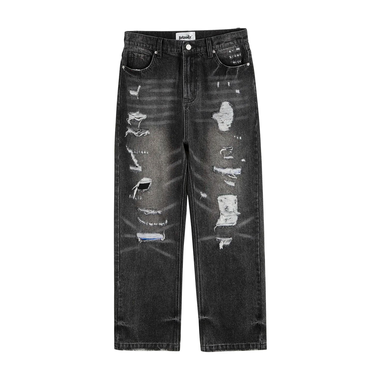 high street black washed straight jeans lowrise hip hop ripped jeans pants for men baggy vintage fashion wide denim pants women urban skinny jeans