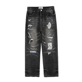 high street black washed straight jeans lowrise hip hop ripped jeans pants for men baggy vintage fashion wide denim pants women urban skinny jeans