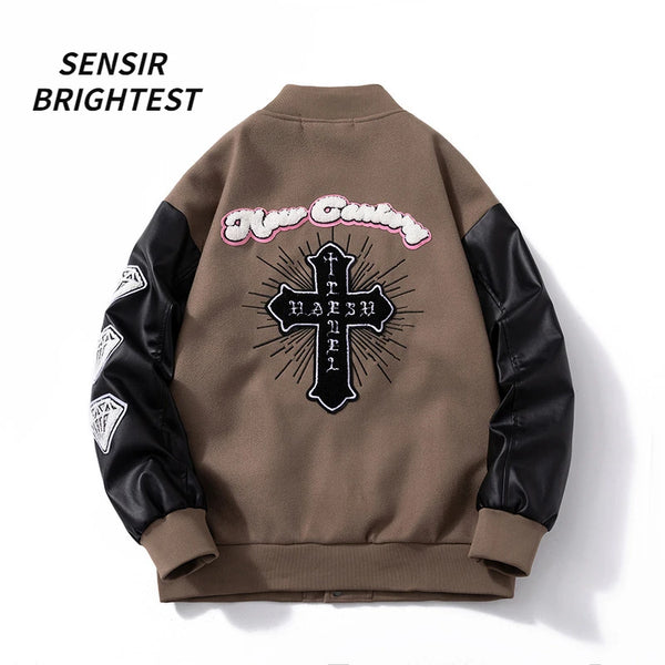leather panel jacket, streetwear for men, men's streetwear fashion, oversized urban jacket, high quality cold-weather coat