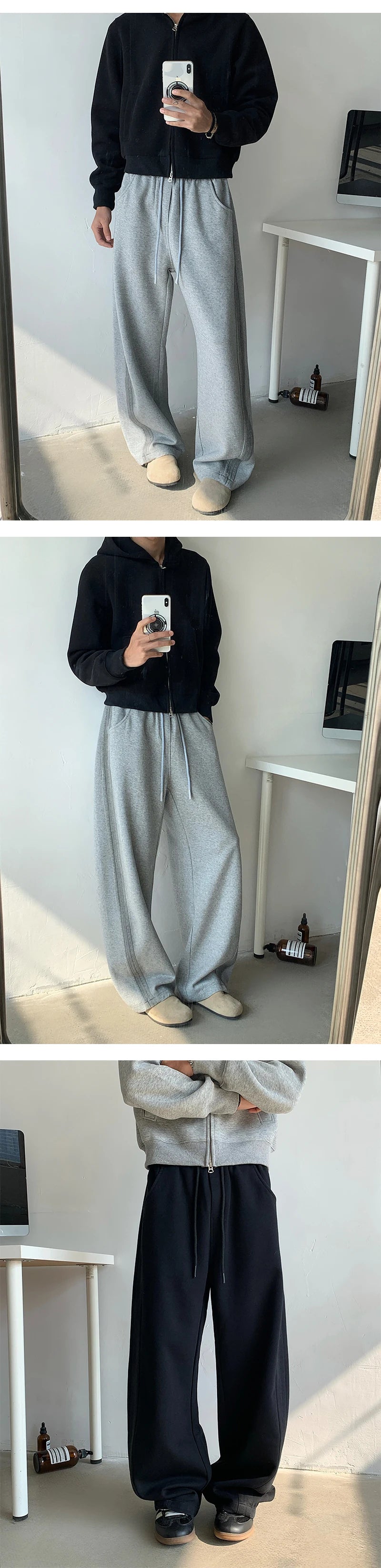 winter new mens tie dye fleece casual pants side striped wide leg straight sweatpants neutral high quality long baggy trousers unique joggers style 875