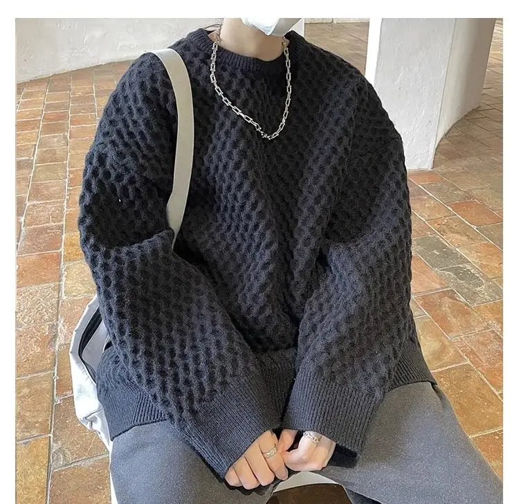 bold graphic pullover, layered streetwear look, soft knit pullover with flame design, y2k fashion statement
