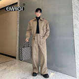 men 2 pieces sets quilted short cargo jacket pant autumn winter korean streetwear casual thicken bomber coat trousers suits baggy cargo bottoms