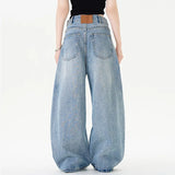 Men Women American Streetwear Vintage Washed Denim Loose Casual Wide Leg Baggy Jeans Couple Harem Jeans Trousers