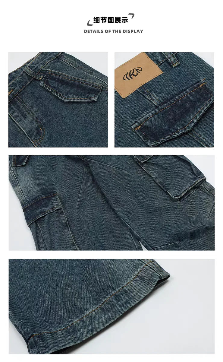 american spring and autumn street trendy personalized work clothes jeans for couples loose retro straight leg casual pants y2k unique jeans style 4985