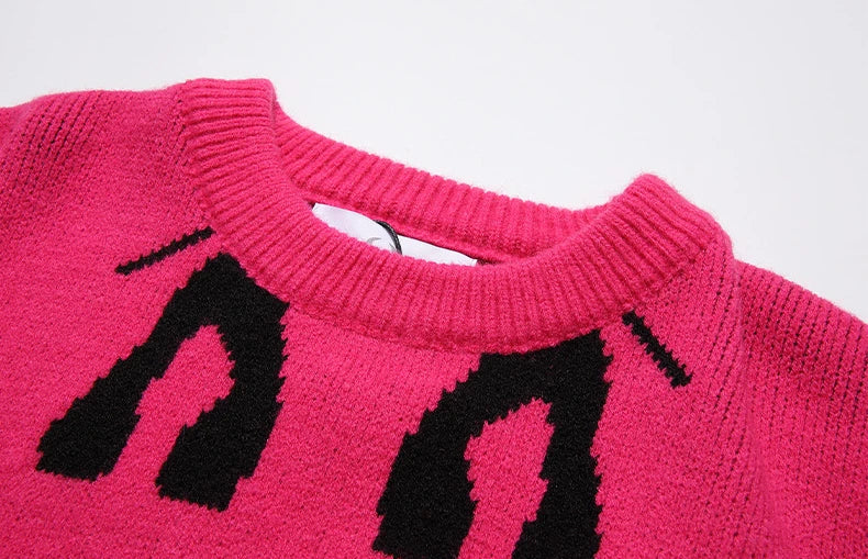fashion knitted sweater unisex harajuku anime pattern sweaters casual pink color pullover streetwear sweaters jumpers knitwear aesthetic street look hoodie, oversized graphic print design, trendy hip hop style outerwear
