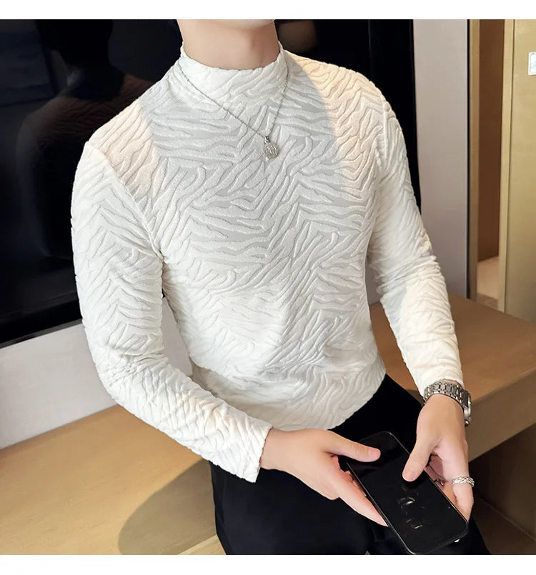 Cyberpunk Crying character – Semi Turtleneck Stretch Slim Fit T Shirt Men Long Sleeve Thi