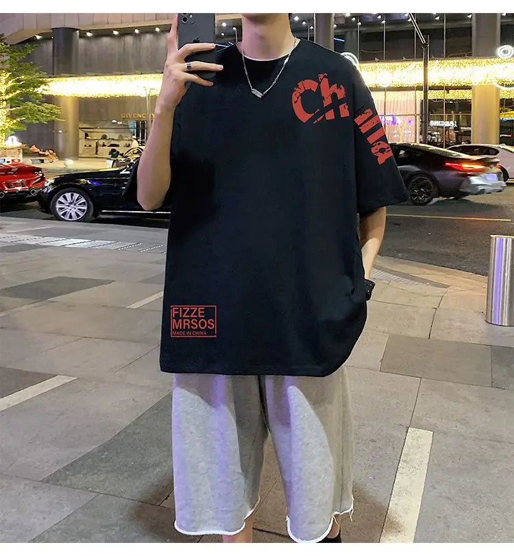 Glitchcore Anime panel – Korean Trendy Letter Printed Short Sleeved T Shirt For Men I