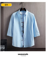 Wetailor New Summer Hot Sale Men's Short Sleeve Shirts Solid Color Easy Care Comfortable Stand-Up Collar Casual Beach Style