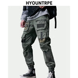 mens cargo pants elastic waist trousers streetwear hip hop loose fit ankle drawstring military pockets sweatpants joggers black relaxed fit joggers