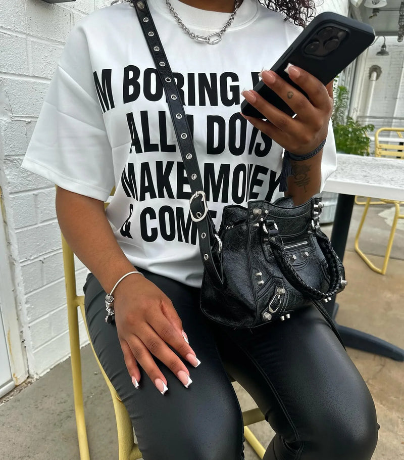 manga distortion shirt with block panels and drip typography