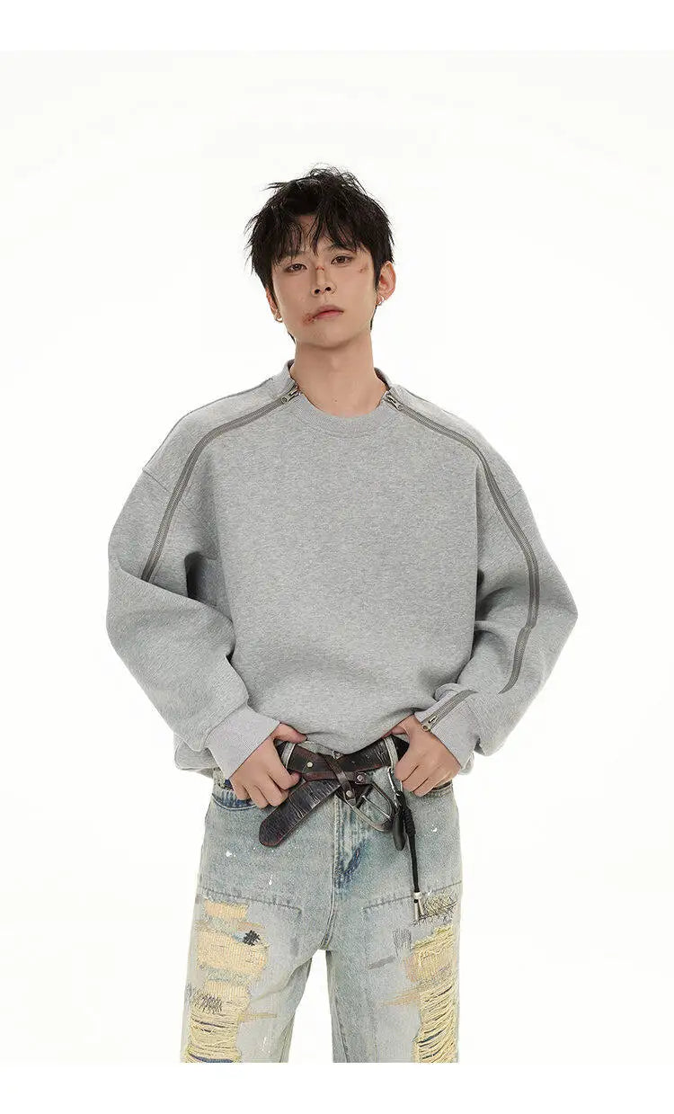 Zipper Pullover Sweatshirt Men Women Streetwear Fashion Loose Casual B
