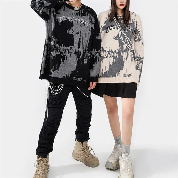 techwear street knit hoodie with oversized flame detail for urban fall winter outfits, street fashion menswear trend for seas