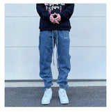 washed distressed denim sweatpant cashew flower patchwork oversized splice buckle jogging jeans casual button baggy men clothing unique joggers style 4360