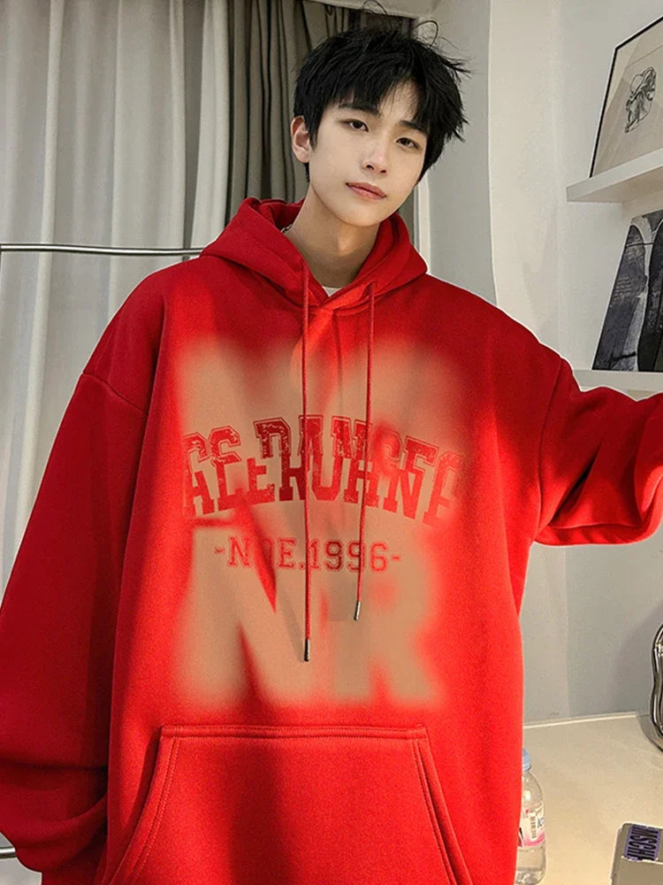 Mens Goth Letter Printed Hooded Sweatshirt American Style Vintage Tren