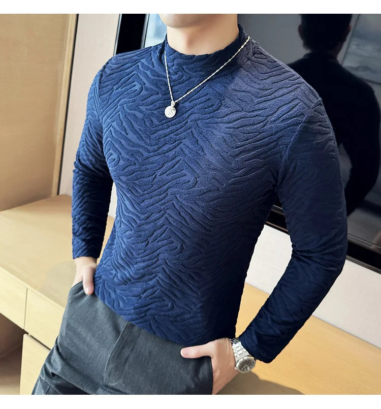 Cyberpunk Crying character – Semi Turtleneck Stretch Slim Fit T Shirt Men Long Sleeve Thi