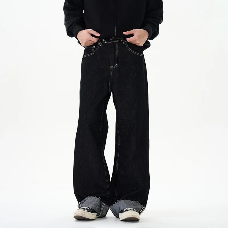 men women streetwear fashion loose casual wide leg straight black denim jeans pant boyfriend y2k baggy jeans trousers urban skinny jeans
