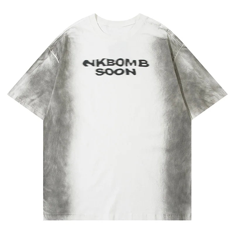 Gothic Vintage print – Men Y2K T Shirts Street Hip Hop Gradient Tshirt Retro Washed