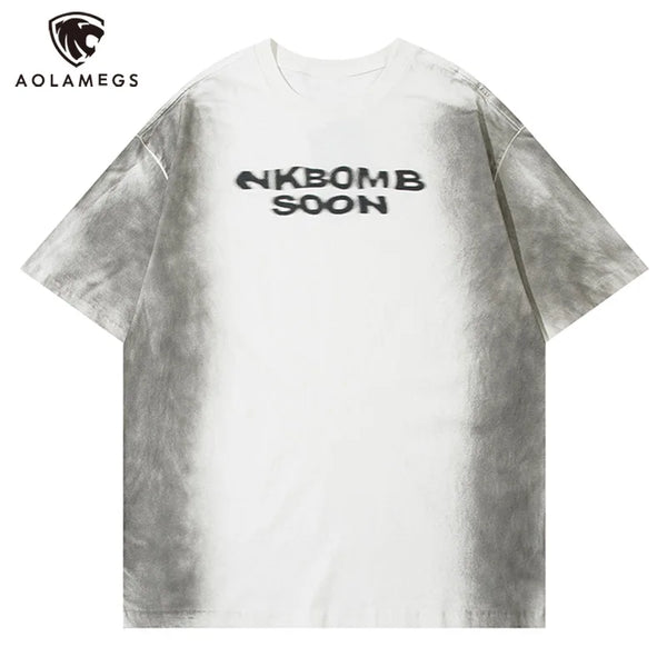 Gothic Vintage print – Men Y2K T Shirts Street Hip Hop Gradient Tshirt Retro Washed