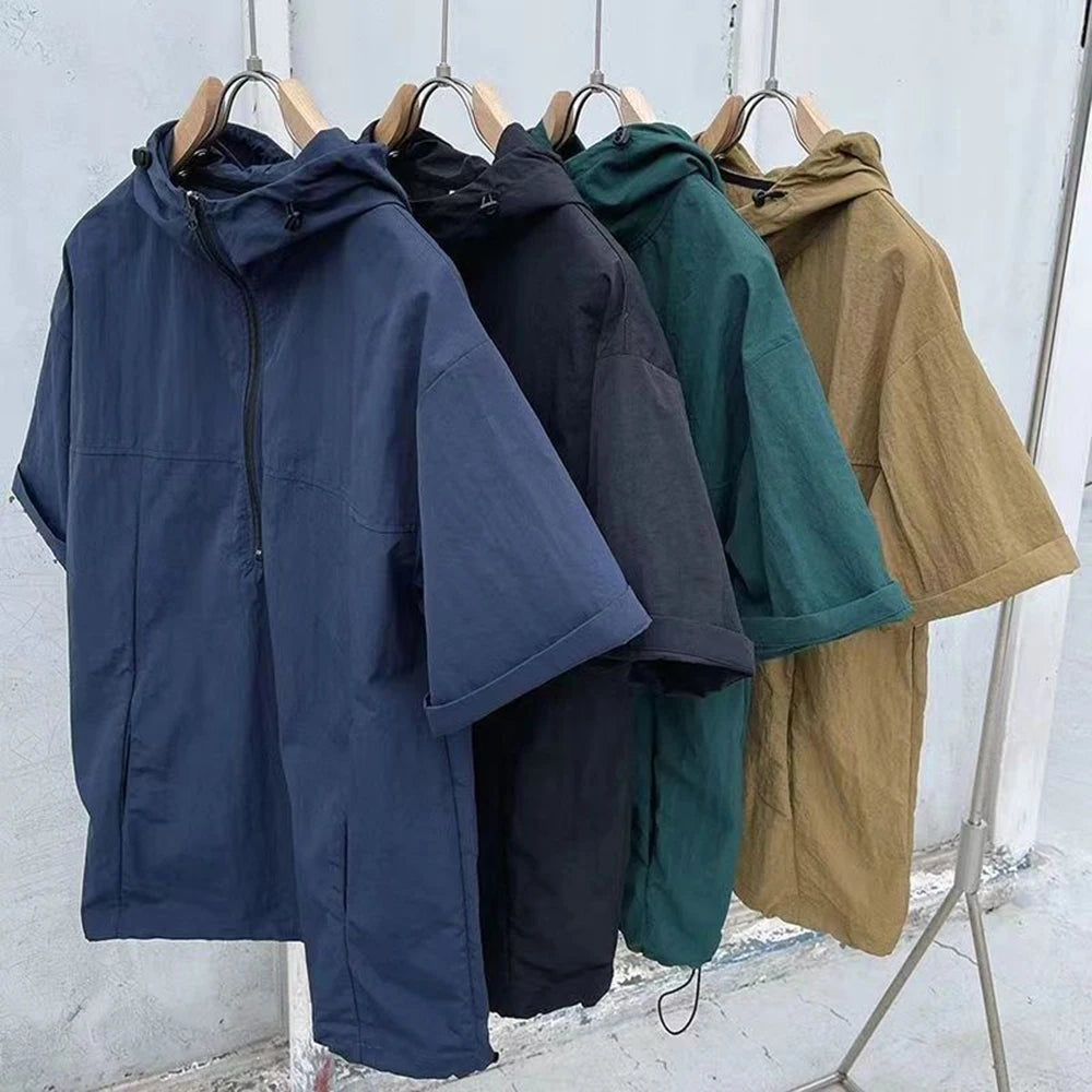 Summer New Casual Loose High-Quality Zipper Fashion Hooded Work Top Solid Color Trendy Shorts Set