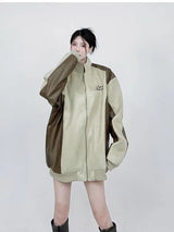 Original American Retro Fashion Brand Suede Pu Leather Jacket Stitchin