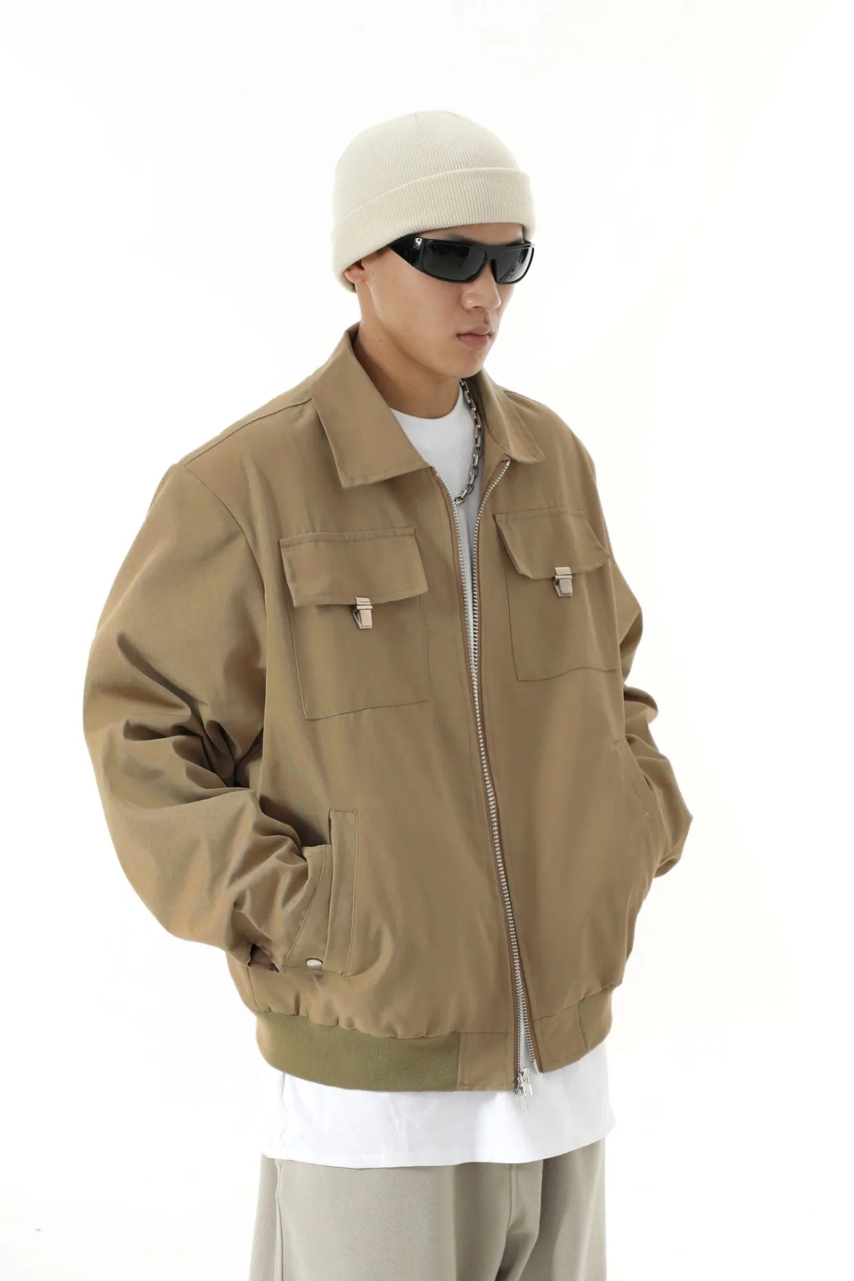 mens soild color jacket and coat casual zipper bomber jackets with pocket high street cargo outerwear short homme men clothin - variant style b75d7c for streetwear fashion