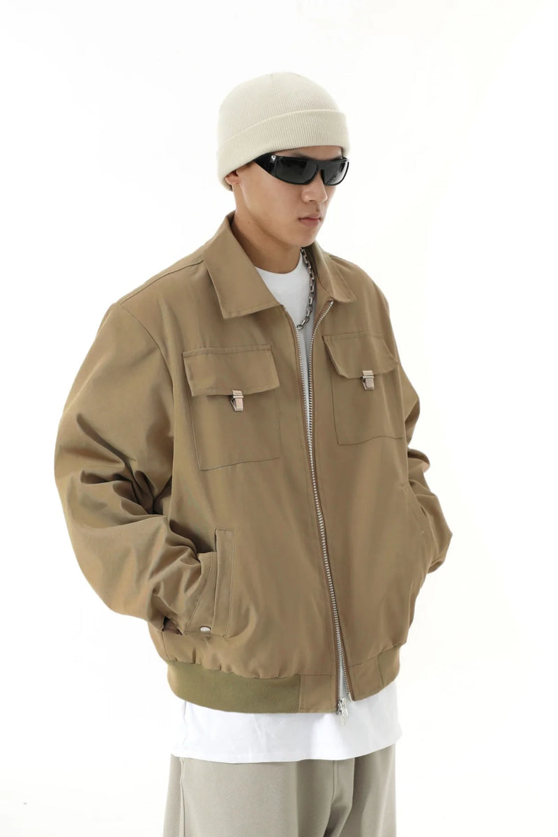 mens soild color jacket and coat casual zipper bomber jackets with pocket high street cargo outerwear short homme men clothin - variant style b75d7c for streetwear fashion